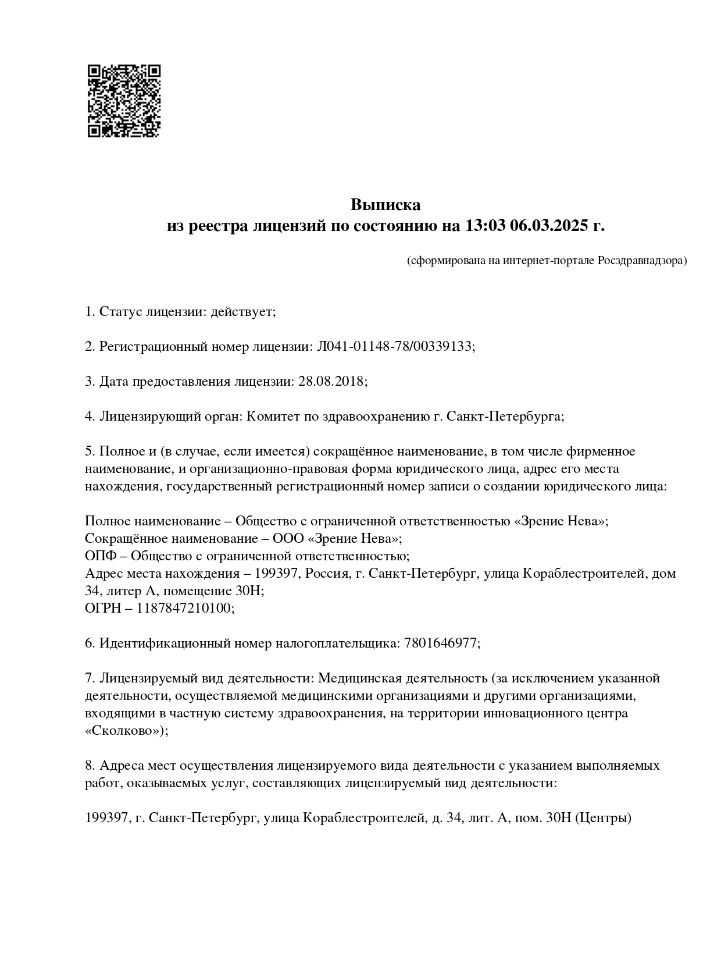 Лицензия Зрение Нева